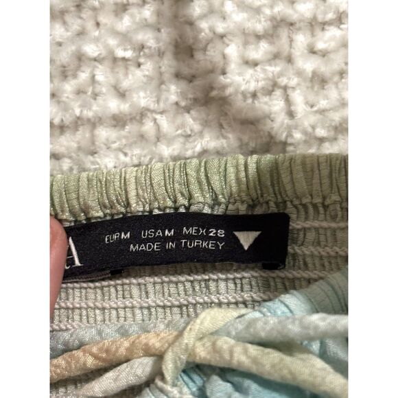 Zara Smocked Ruffle Hem Tie Front Cami Top Size M Sage Green Pastel Cottagecore - Picture 2 of 6